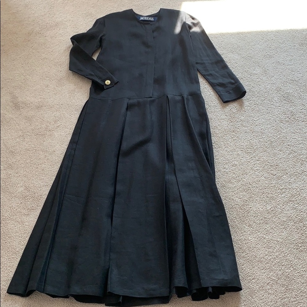 Jacquemus black linen maxi long sleeve dress 34